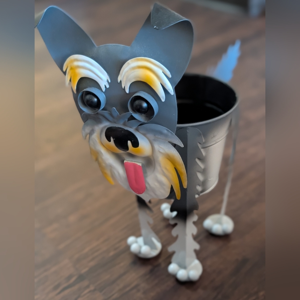 Gray Metal Dog Planter
